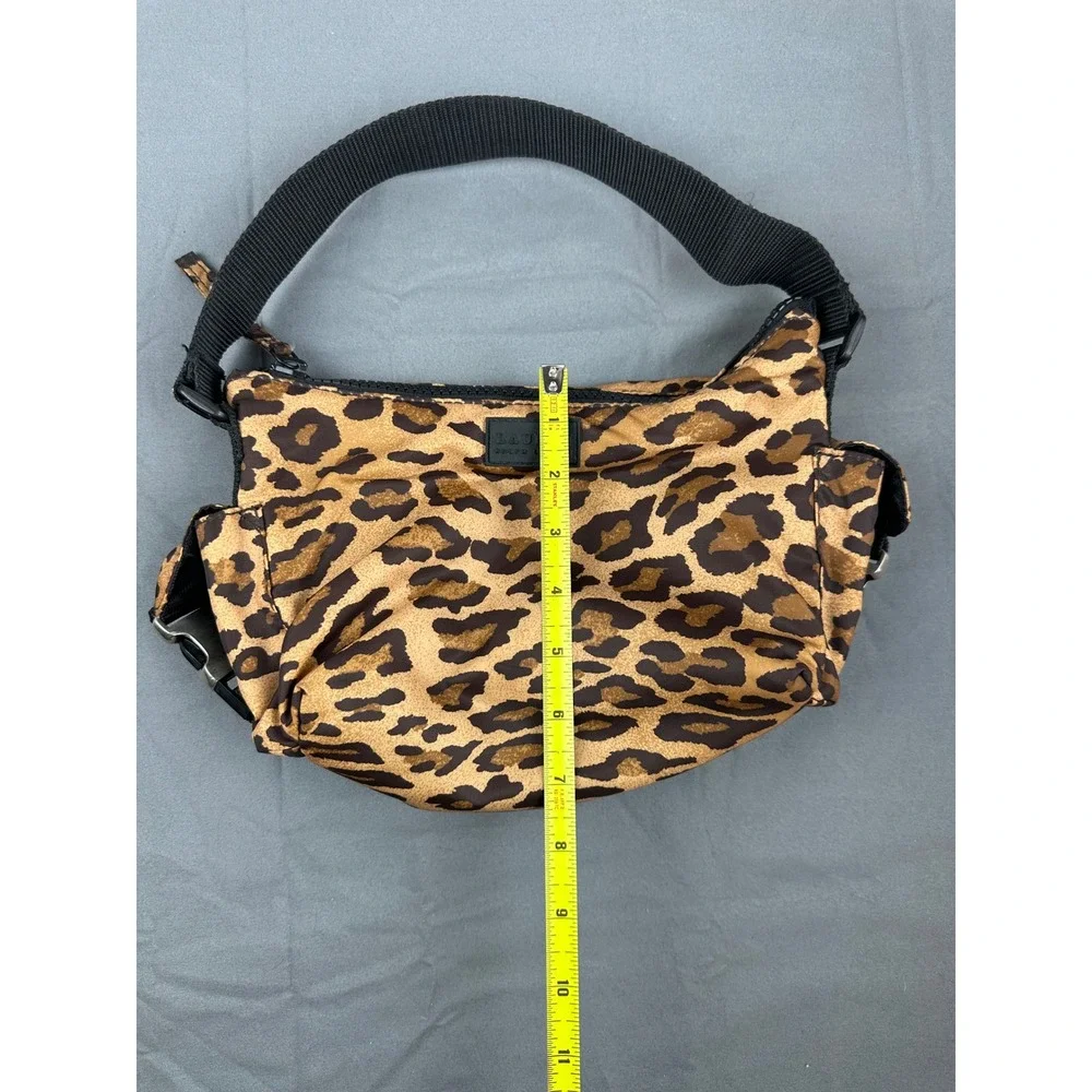 Lauren Ralph Lauren Leopard Print Shoulder Bag Black Strap Zip Close Nylon EUC!